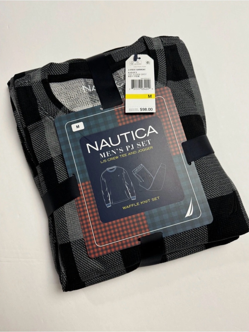 Nautica Waffle Knit Men's Buffalo Plaid Pajama Set 2 Pc Long Sleeve & Jogger MED